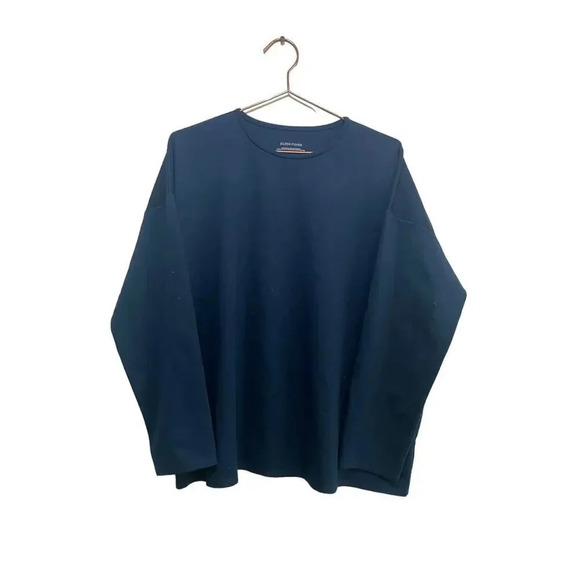 Eileen Fisher Blue Long Sleeve Crew Neck Relaxed Fit Top Size Large - Picture 1 of 3